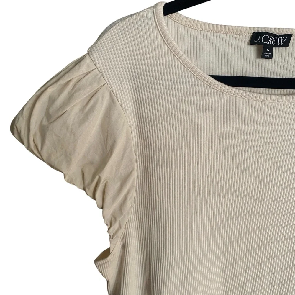J Crew Vintage Rib Top Cotton Poplin Sleeves Womens Plus Size 2X Stretch Modal